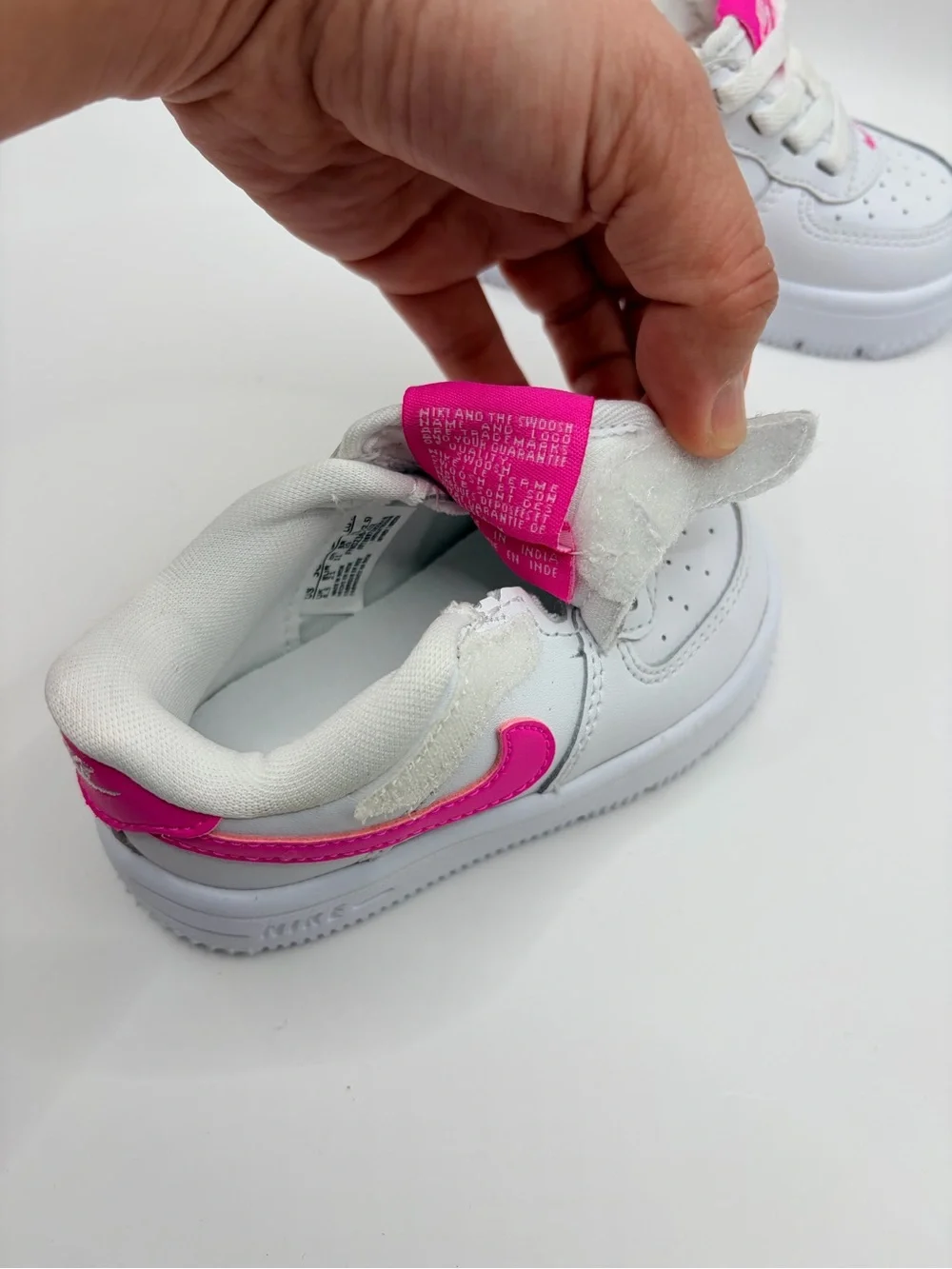 Nike Kids White Sneakers with Hot Pink Swoosh